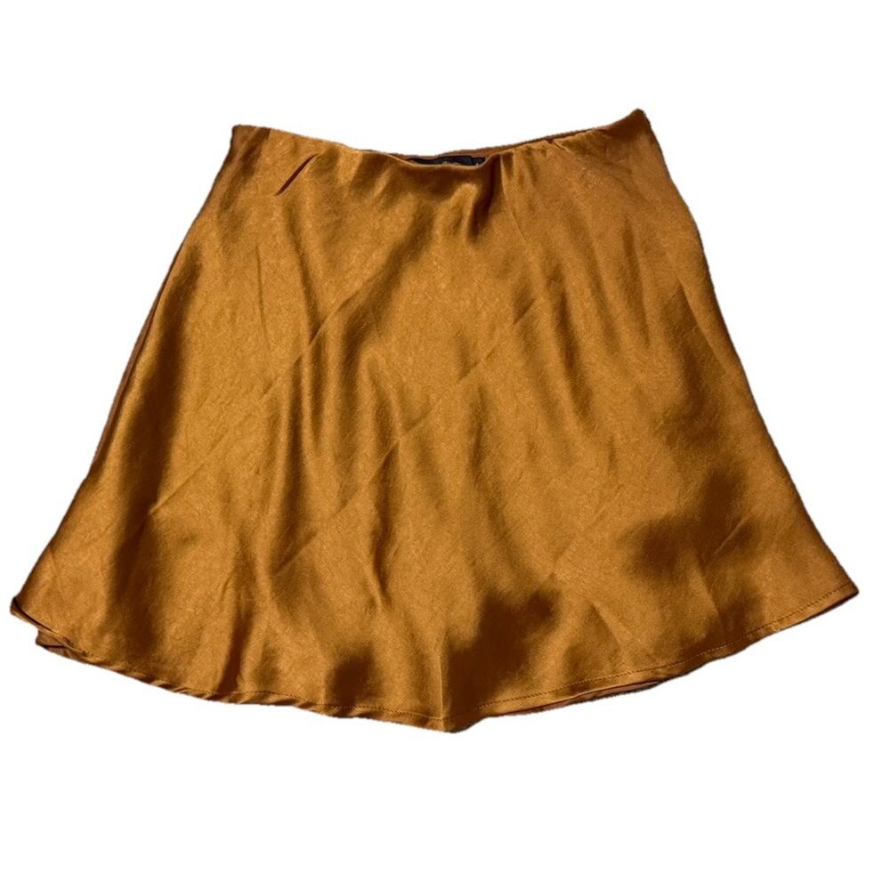Mimi & Dottie Satin Mini Skirt Sz Small Bronze Copper Brown Short Stretch Flare